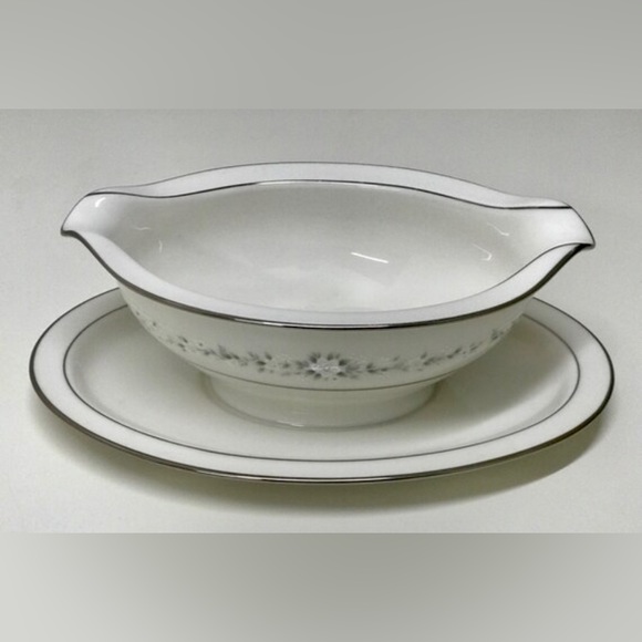 Vintage NORITAKE IVORY CHINA Japan Heather 7548 Platinum Silver Trim Gravy Boat - Picture 7 of 10